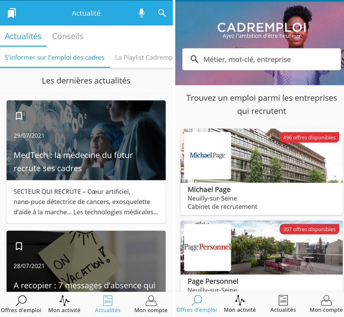 Cadremploi appli recherche d'emploi