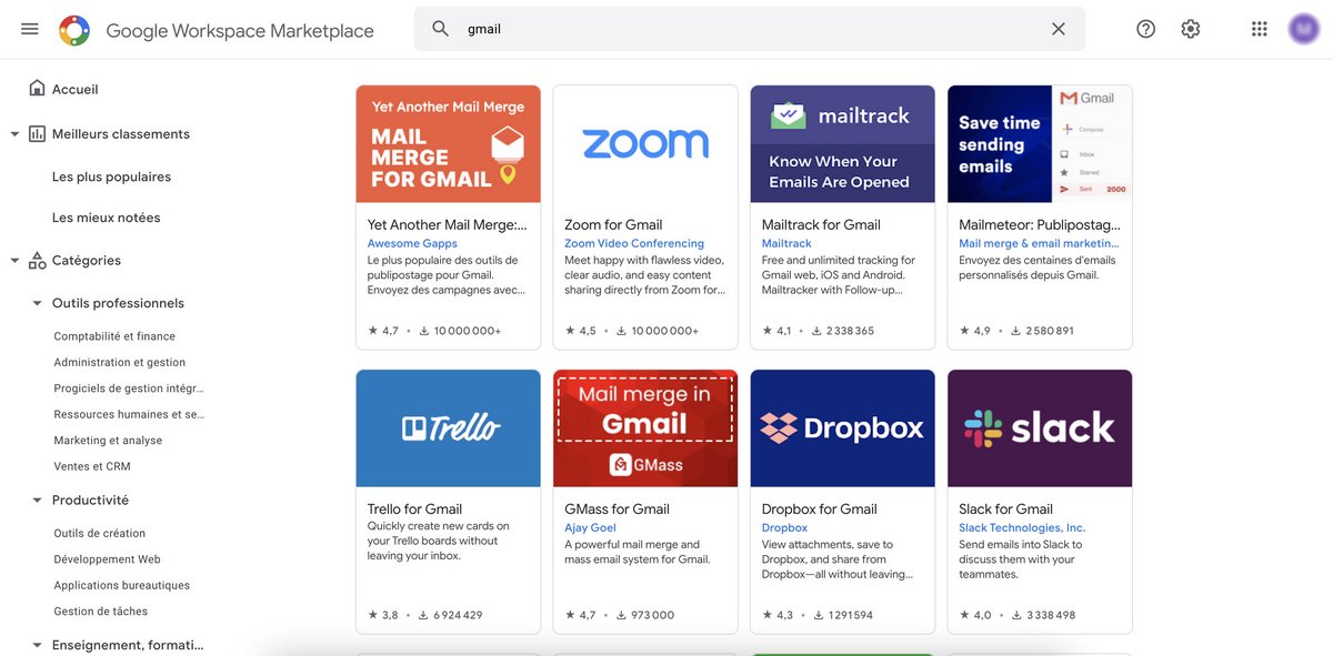 Gmail - La marketplace Google Workspace 