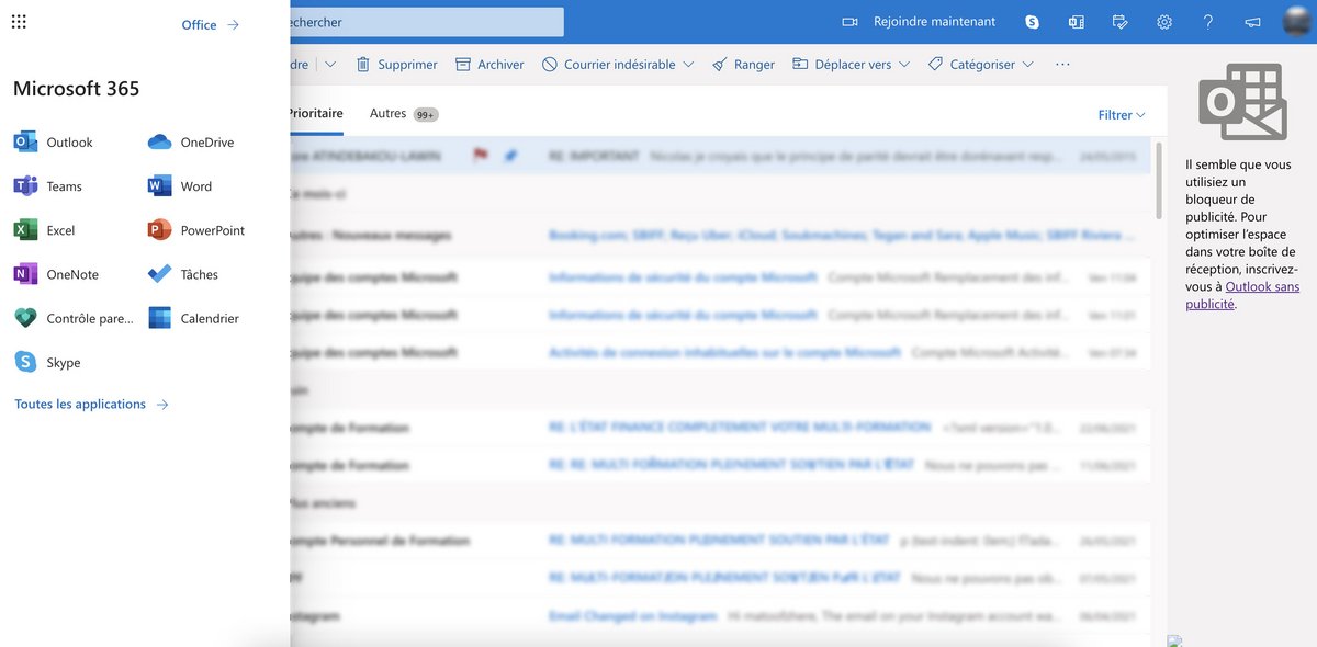 Outlook - Apps disponibles depuis la messagerie