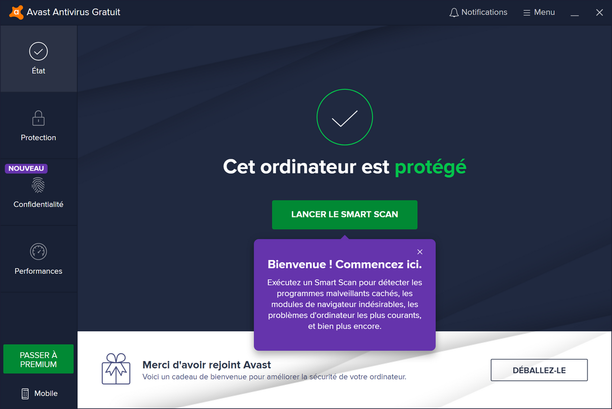 Avast - l'interface