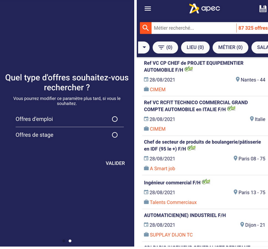 Apec - recherches d'emploi appli