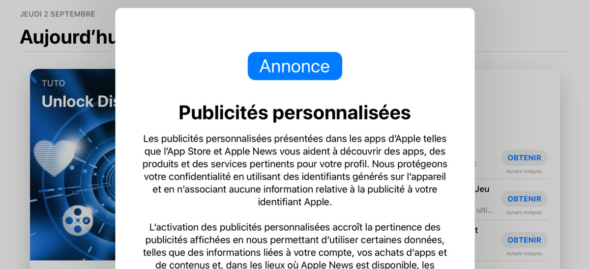 Sur l'App Store, avec iOS 15, Apple compte enfin vous demander la permission de vous 