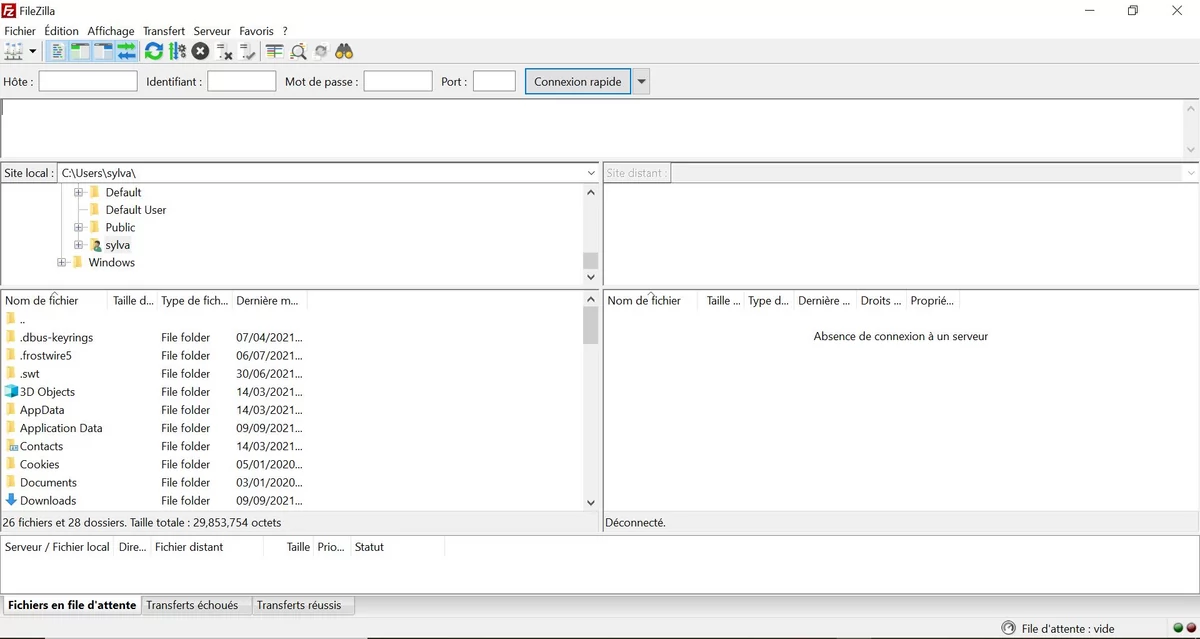 Capture d'écran FileZilla 1