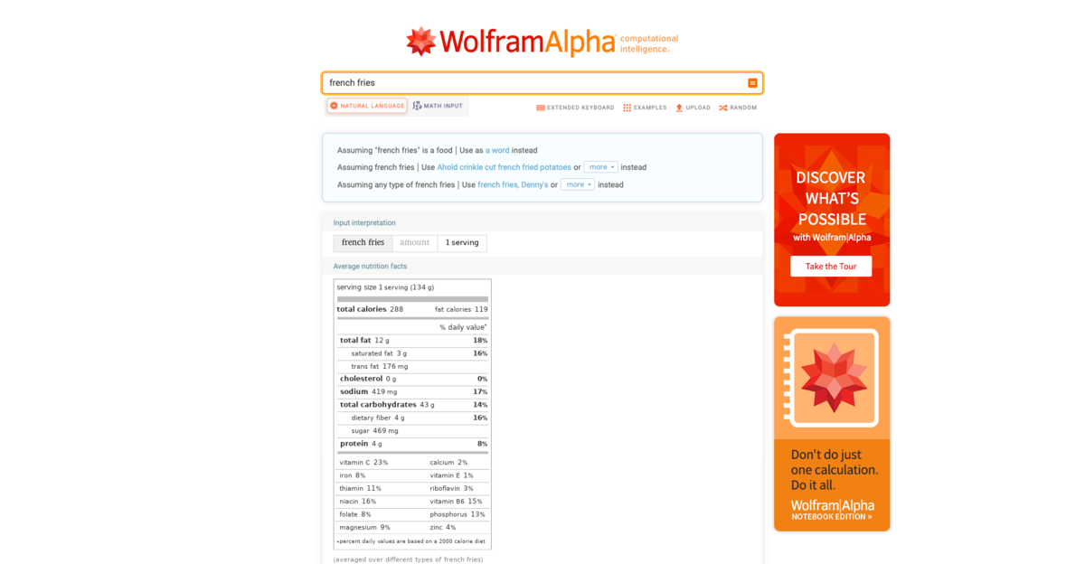 Wolfram Alpha screen 1