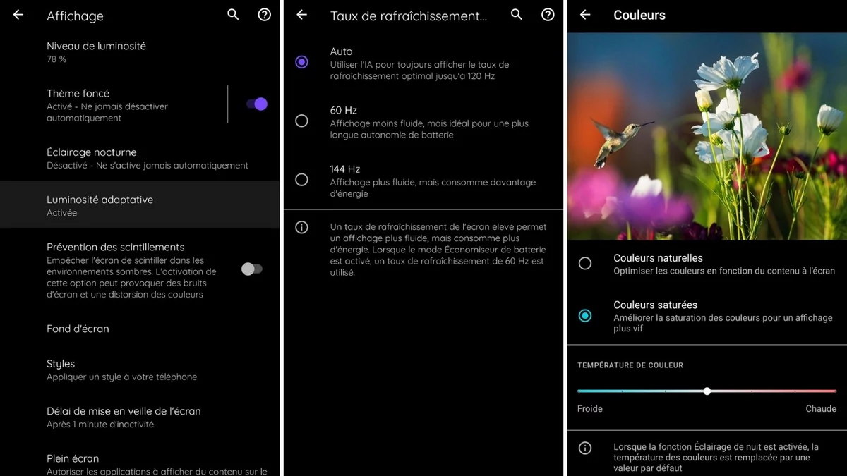 Motorola edge 20 parametres affichage