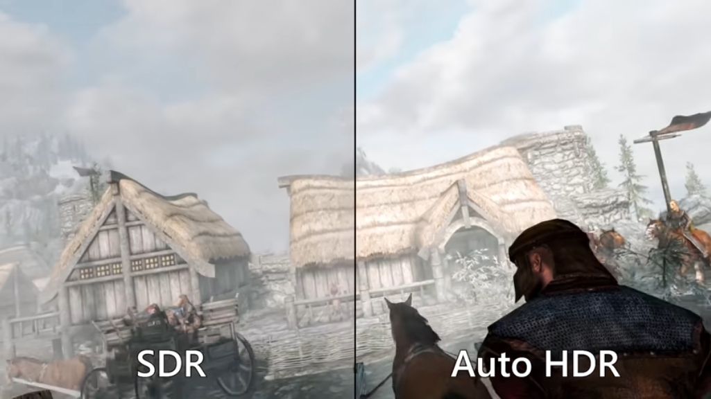 Comparatif des technologies SDR et Auto HDR sur Skyrim © Microsoft