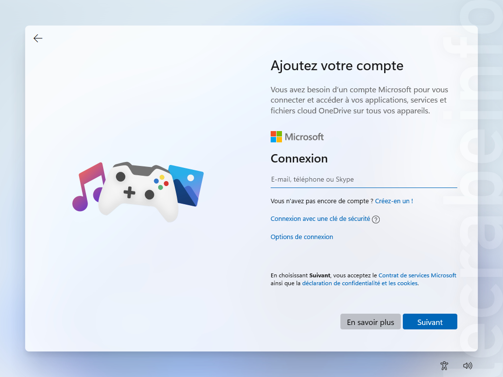 Demande de connexion au compte Microsoft pendant l&#039;installation de Windows 11 © Lecrabeinfo