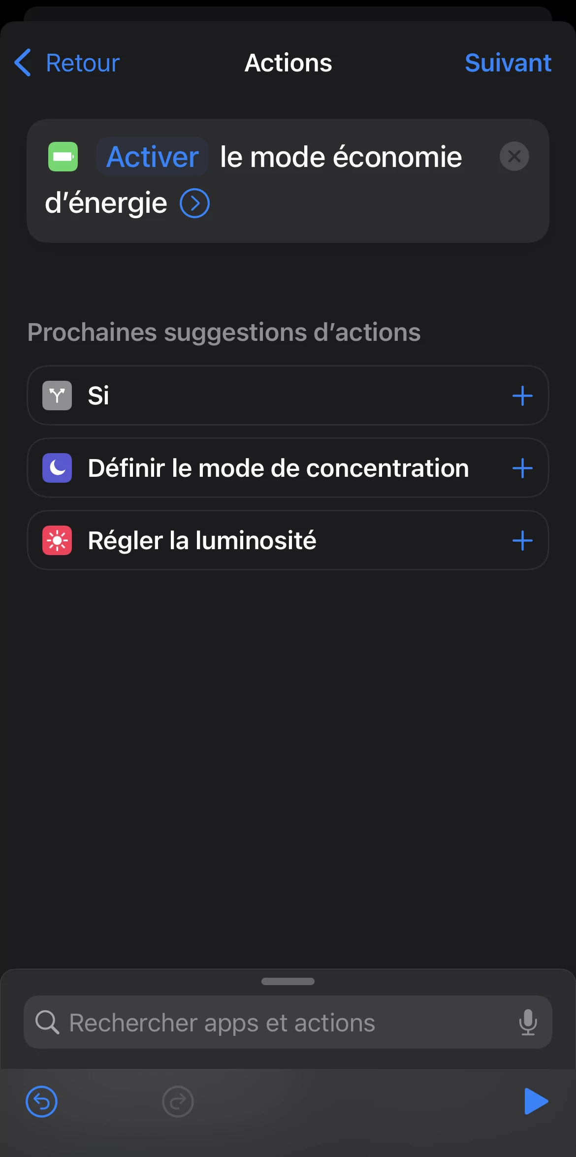 Mode economie energie raccourcis iPhone