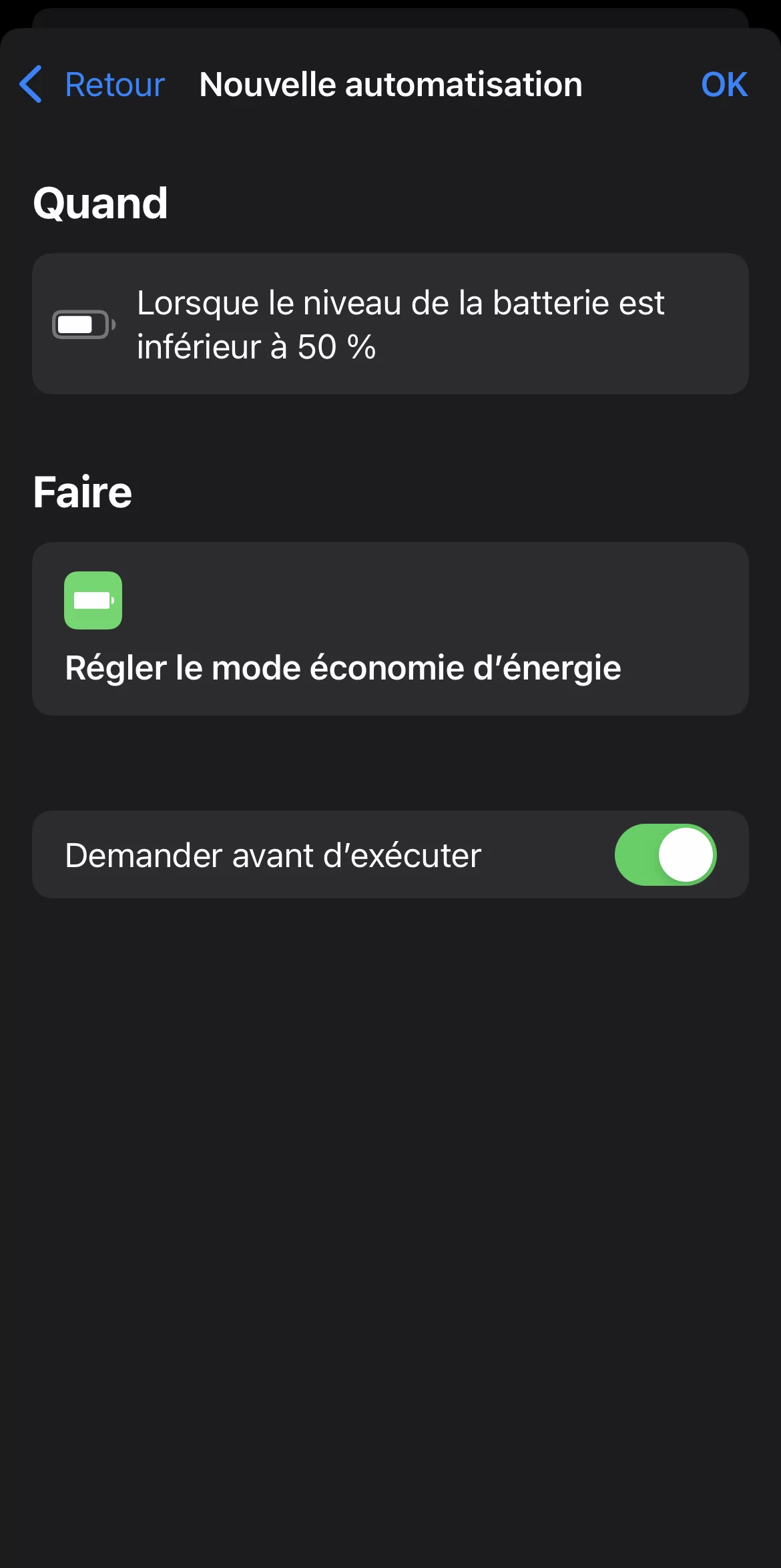 Mode economie energie raccourcis iPhone