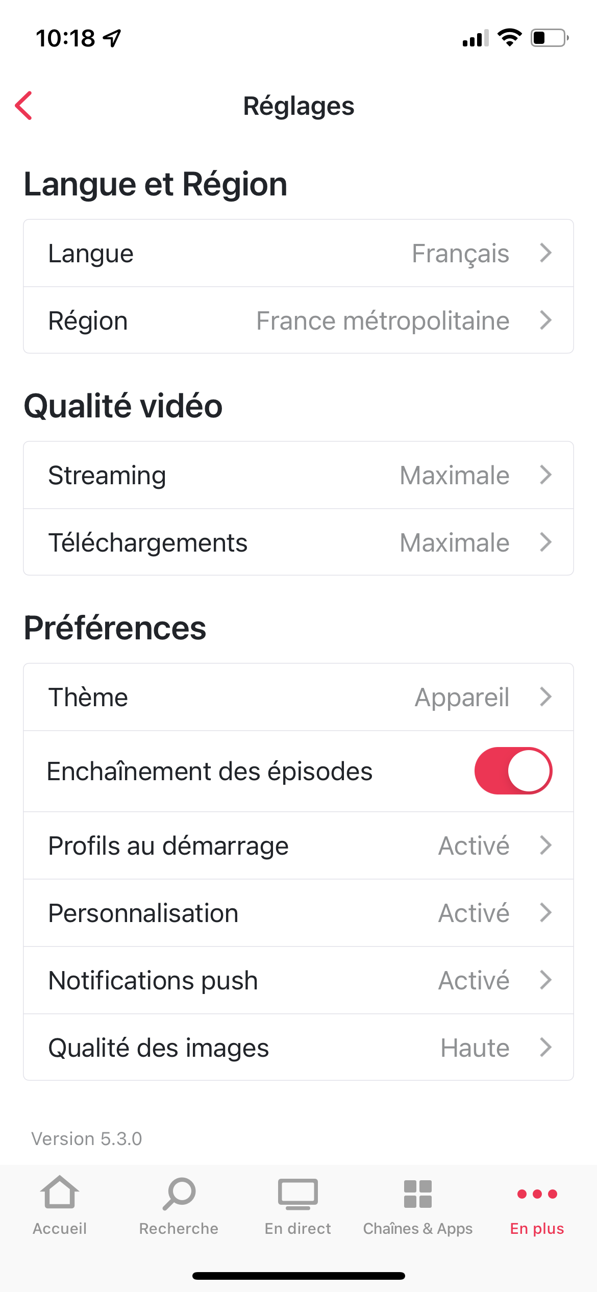 myCanal Réglages © Clubic.com