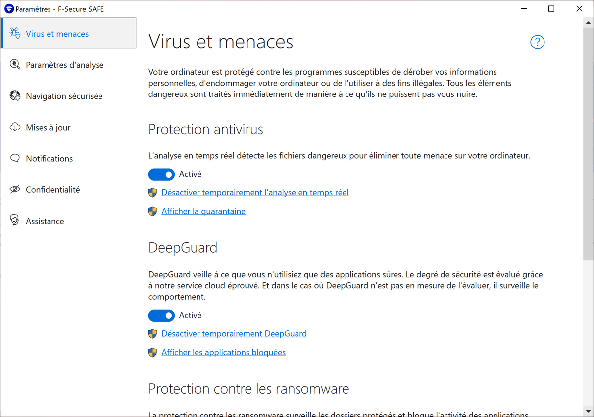 F-Secure - Les paramètres de l&#039;antivirus