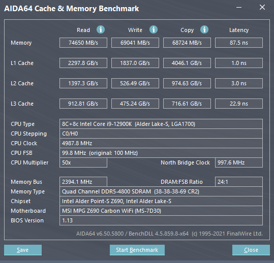 AIDA64 Kingston Fury DDR5-4800 © Nerces