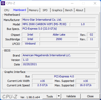 Alder Lake Core i9-12900K - CPU-Z © Nerces