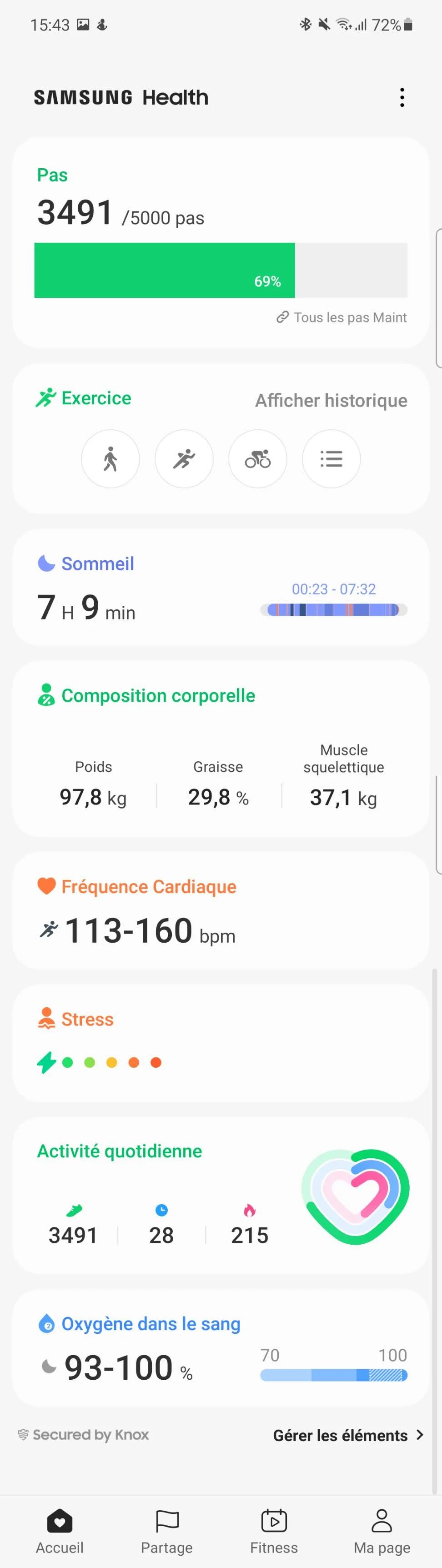 Samsung Health - Menu principal © Johan Gautreau