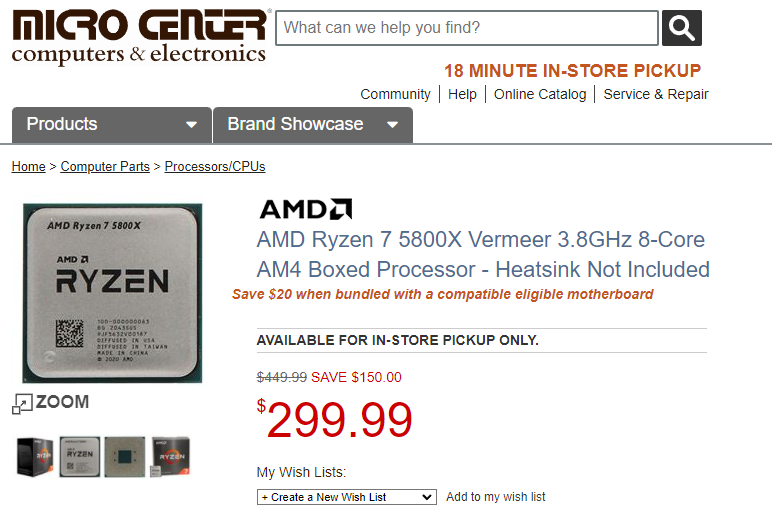 AMD Ryzen 7 5800X MicroCenter © Videocardz