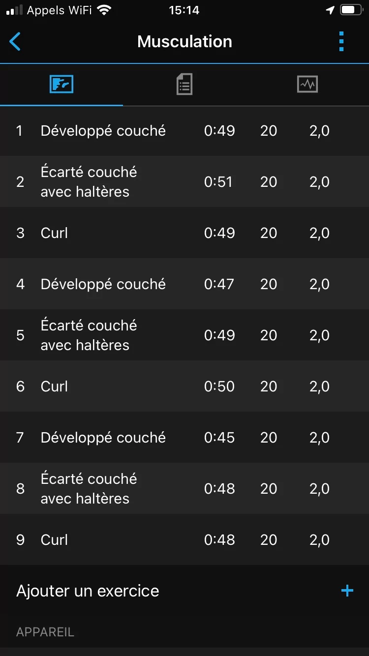 Garmin Connect - Menu muscu 2 © Johan Gautreau