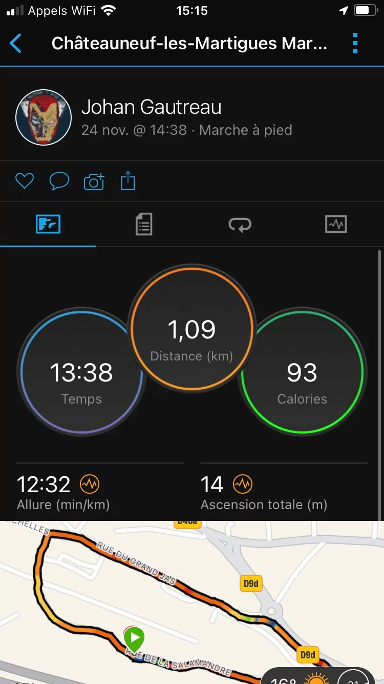 Garmin Connect - Menu activité 1 © Johan Gautreau