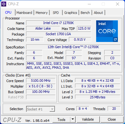 PC avec Intel Core i7-12700K - 12x, 32Go