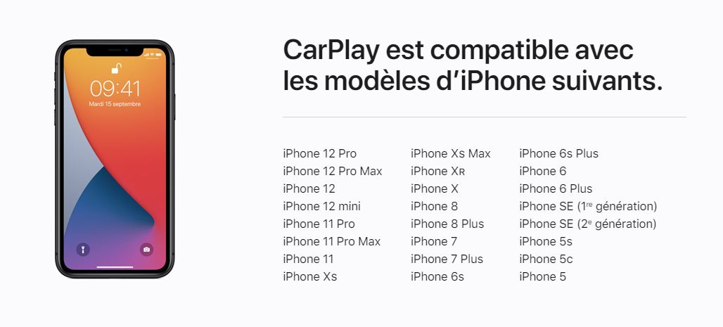 CarPlay iPhone list © Apple