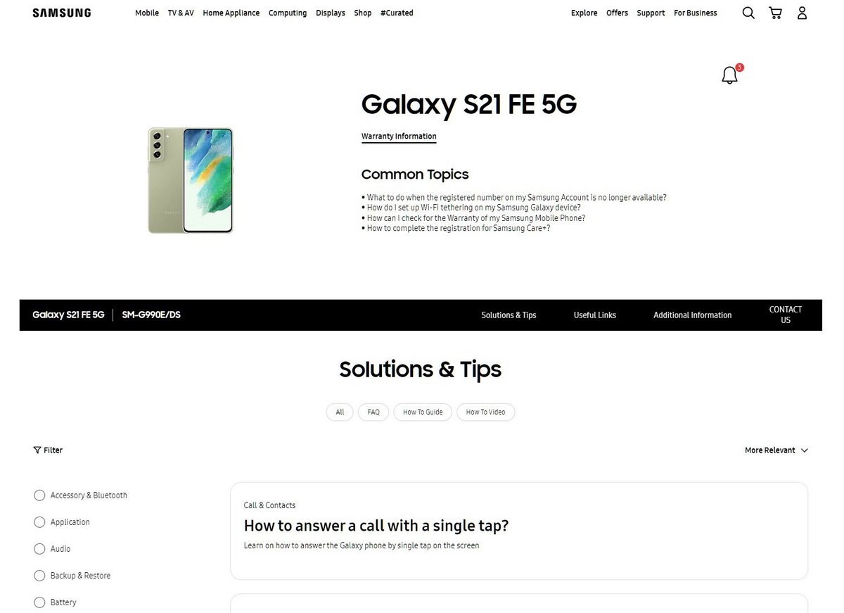 Samsung Galaxy S21 FE FAQ © © Samsung