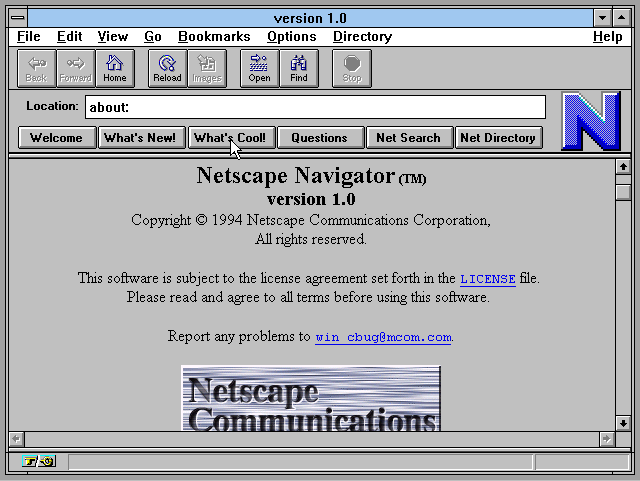 Capture d&#039;écran du navigateur Netscape v1.0