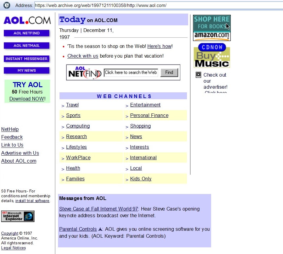 En 1997, AOL distribue IE en tant que navigateur optimisé pour le portail