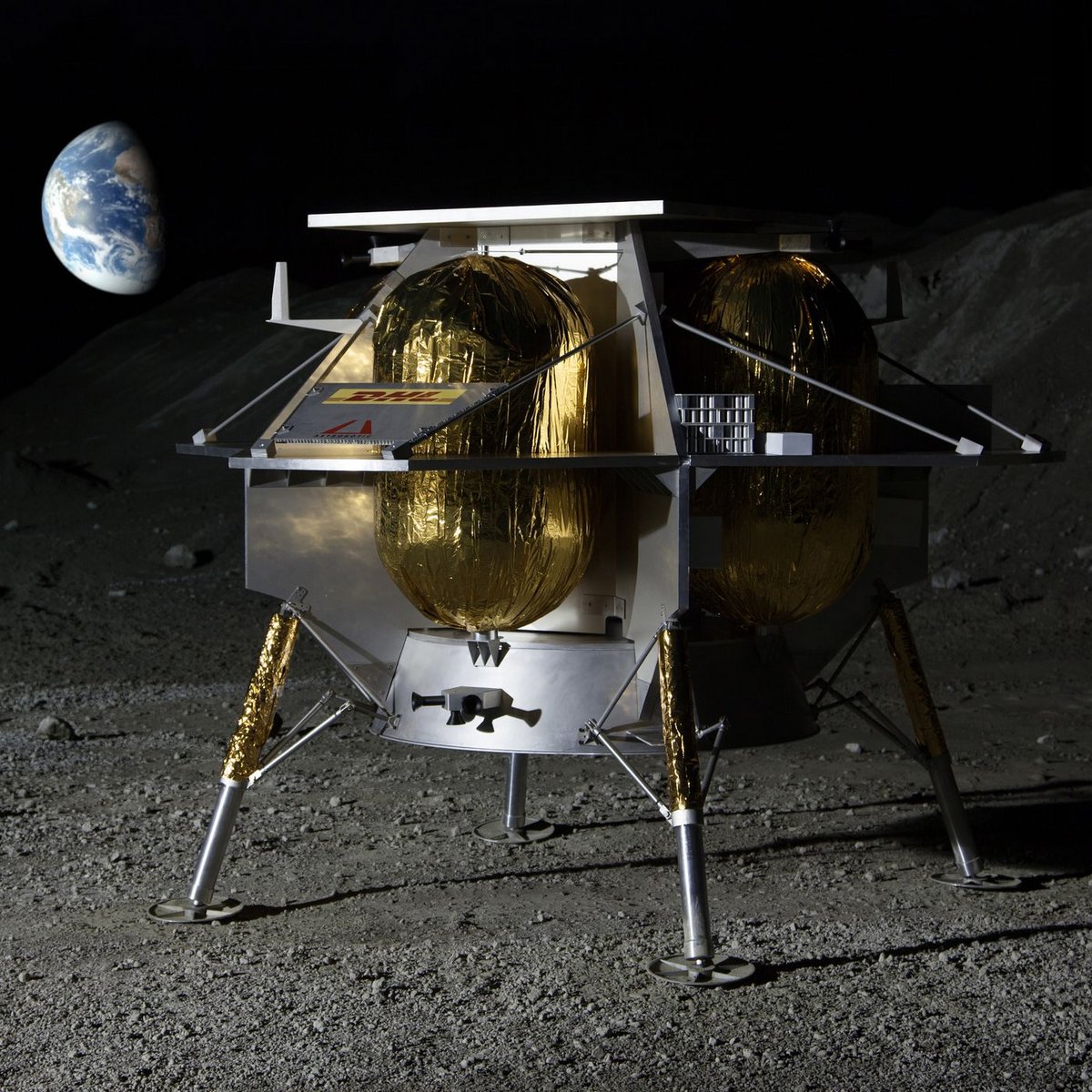 Vue d&#039;artiste de l&#039;atterrisseur Peregrine sur la surface lunaire. Crédits Astrobotic