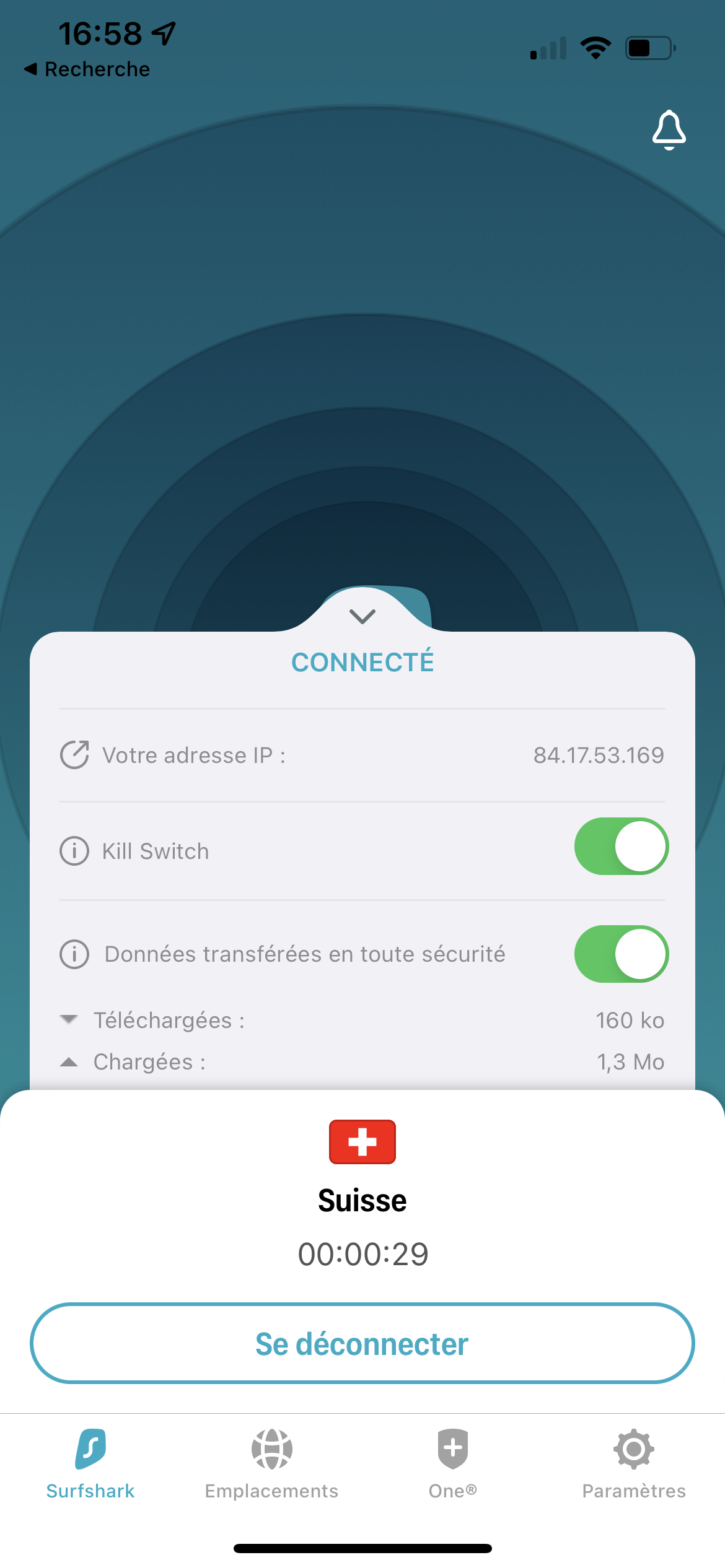 Surfshark VPN - L&#039;interface de connexion sur Android