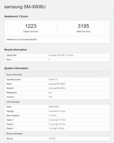 Samsung Galaxy Tab S8 Plus benchmark © Geekbench