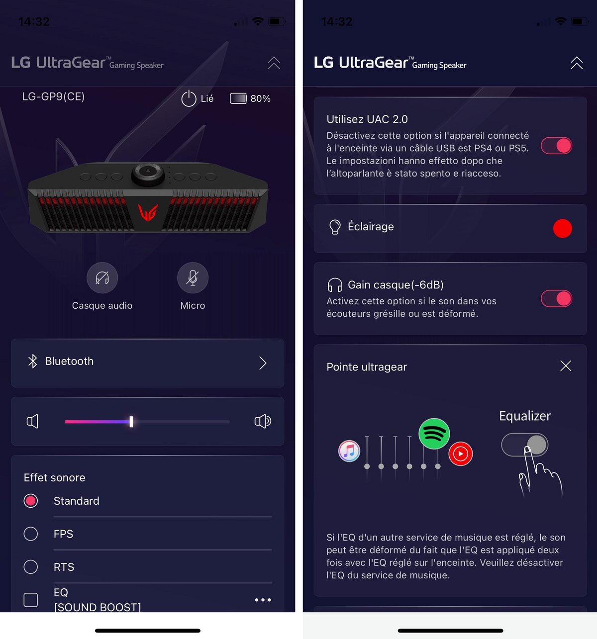 LG UltraGear GP9 app menu
