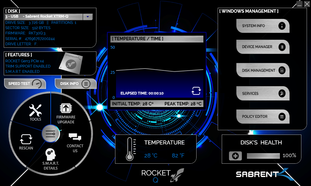 Le Rocket Control Panel n&#039;est pas spécifiquement destiné aux SSD externes de Sabrent © Nerces
