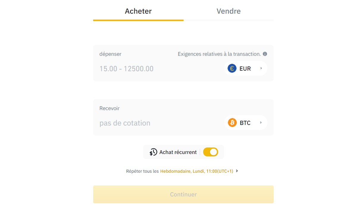Binance achats récurrents