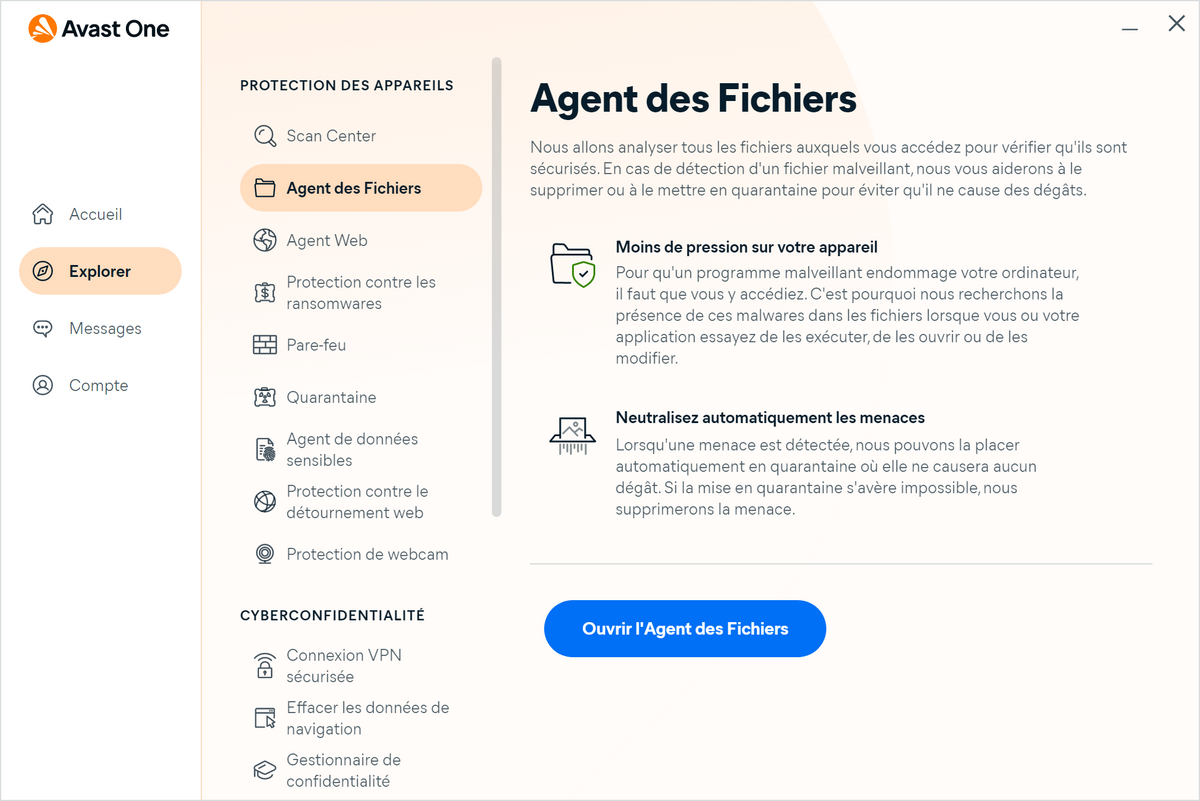 Avast One -  Agent des fichiers