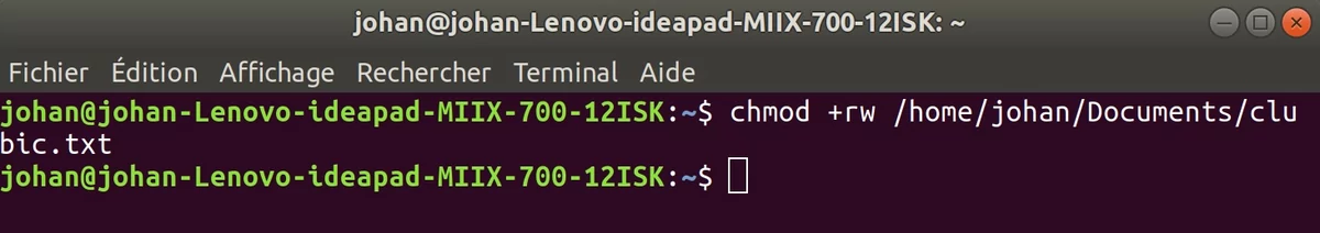Linux commande chmod © Johan Gautreau