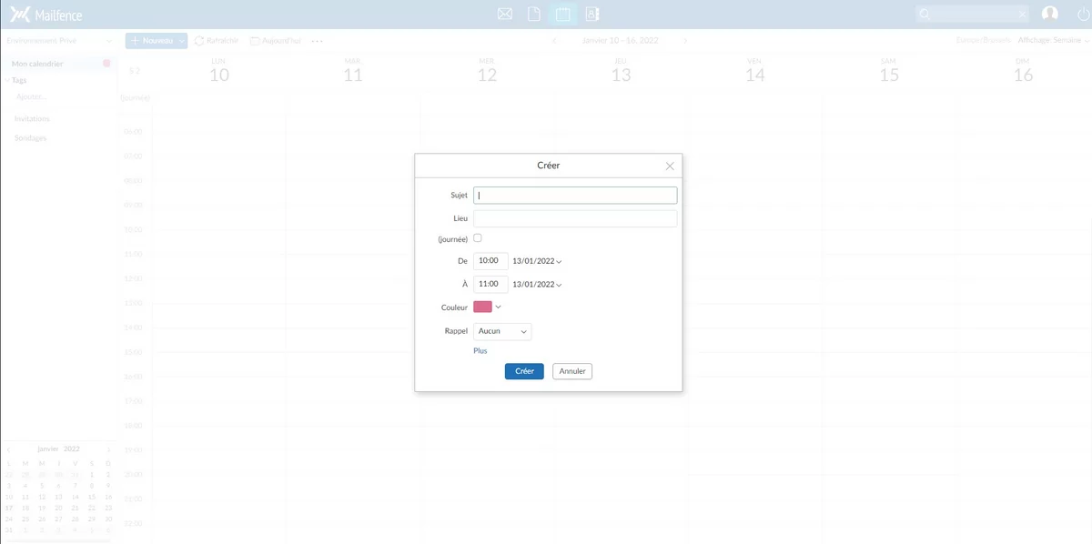 Mailfence calendrier © Mailfence