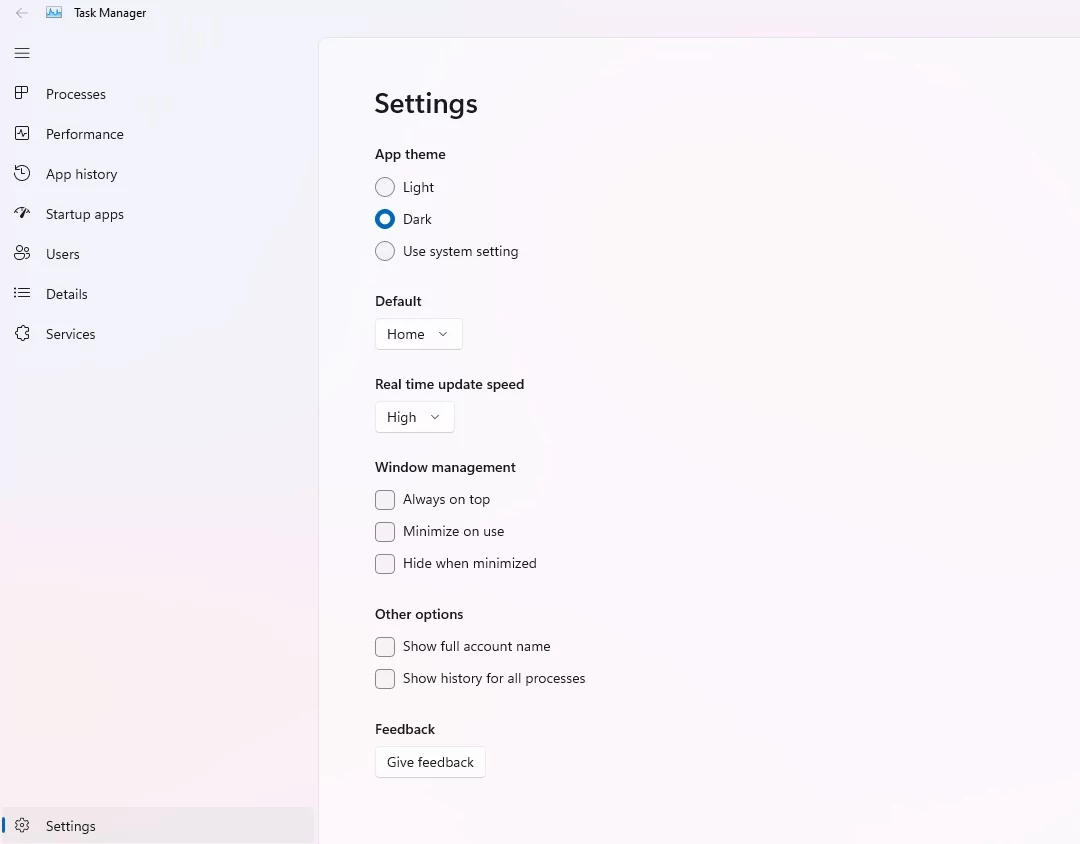 options task manager W11 © Microsoft