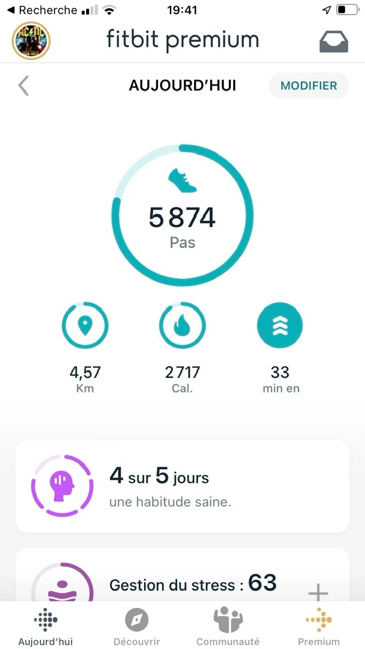 Appli Fitbit - Menu principal 1 © Johan Gautreau