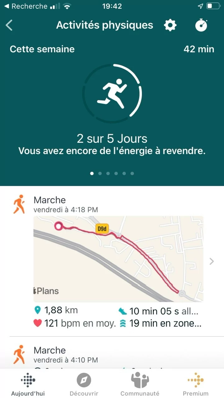 Appli Fitbit - Résumé activité 1 © Johan Gautreau