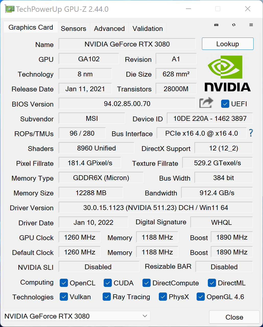 MSI GeForce RTX 3080 SUPRIM X 12 GB © Nerces