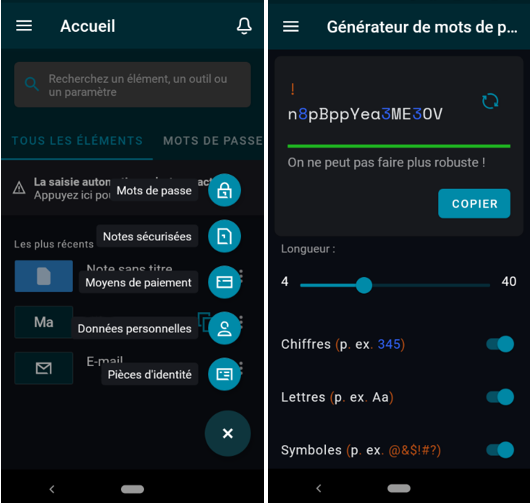 Dashlane application android © Capture d'écran de l'application Dashlane android