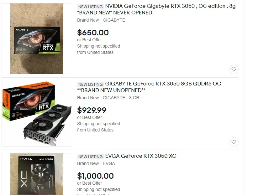 RTX3050ebay © Ebay