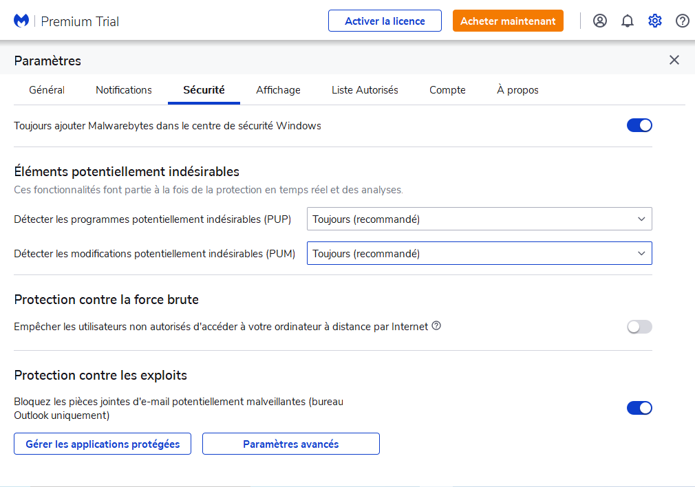 Malwarebytes options © Malwarebytes