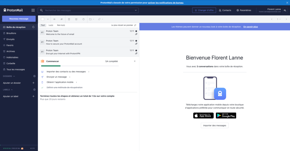 Protonmail web screen 2