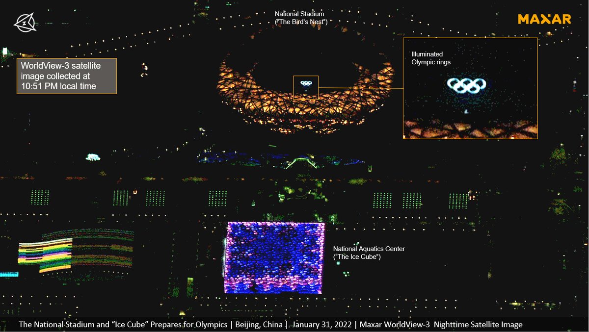 Le site olympique et les stades vus de nuit et en oblique à haute résolution par le satellite Worldview-3... Impressionnant !