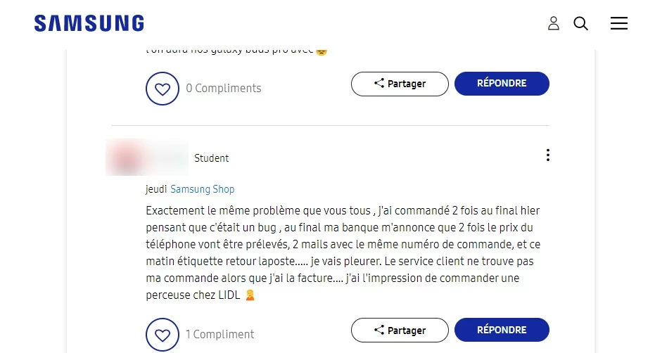 Samsung problème précommande