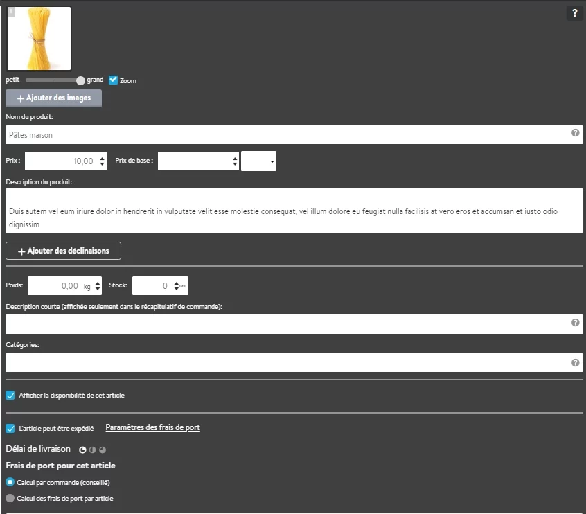 Jimdo articles options © Jimdo