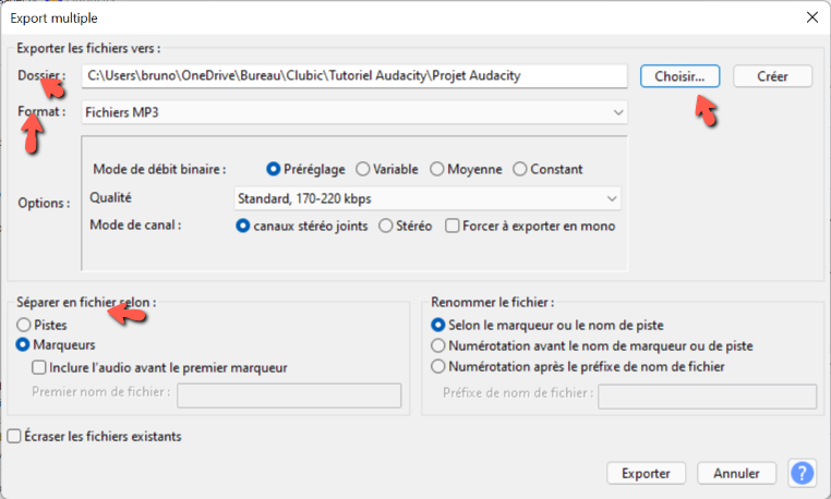 Audacity Export comment diviser un enregistrement en pistes © Audacity