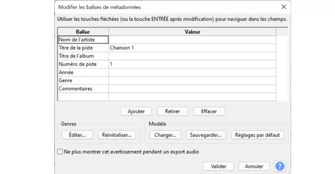 Audacity Balises de métadonnées Comment diviser un enregistrement en pistes © Audacity