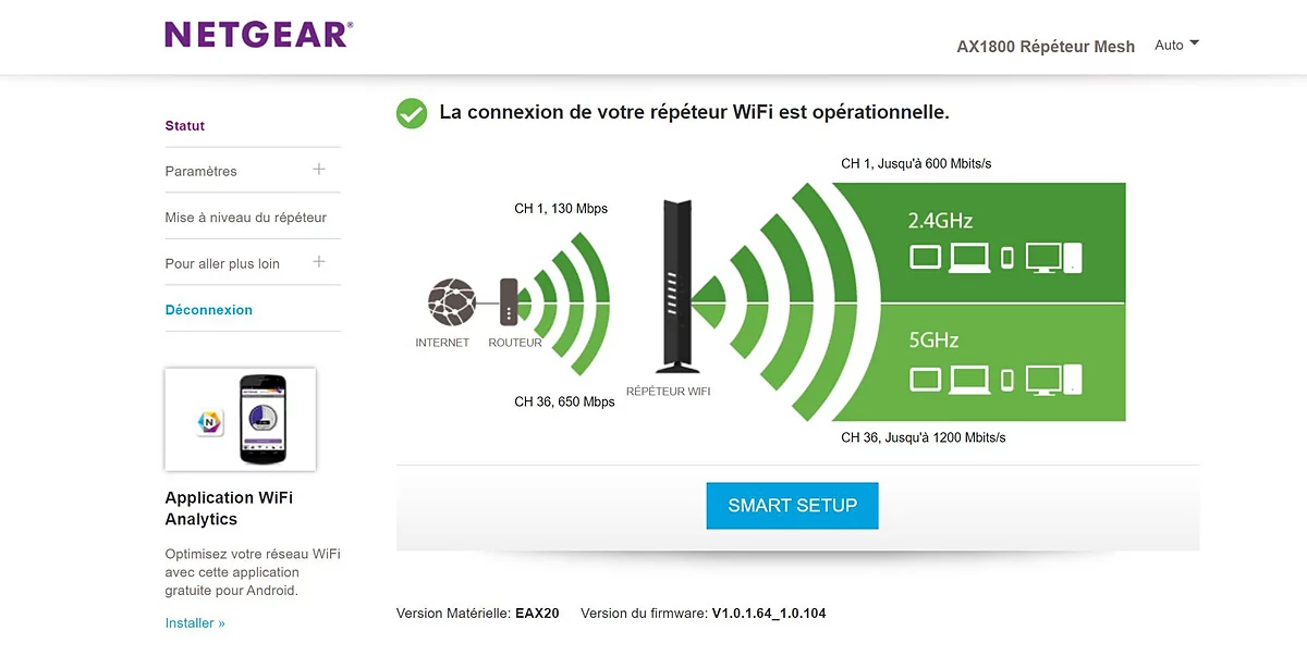 Netgear EAX15 - Répéteur WiFi Mesh AX1800 - Répéteur Wi-Fi Netgear