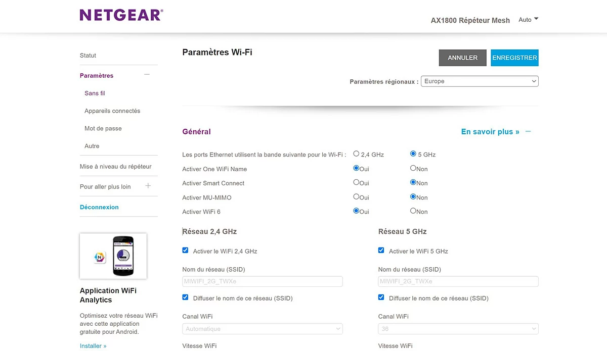 NETGEAR Répéteur WiFi Mesh EAX20 WiFi 6 AX1800 - 4 Ports Gigabit